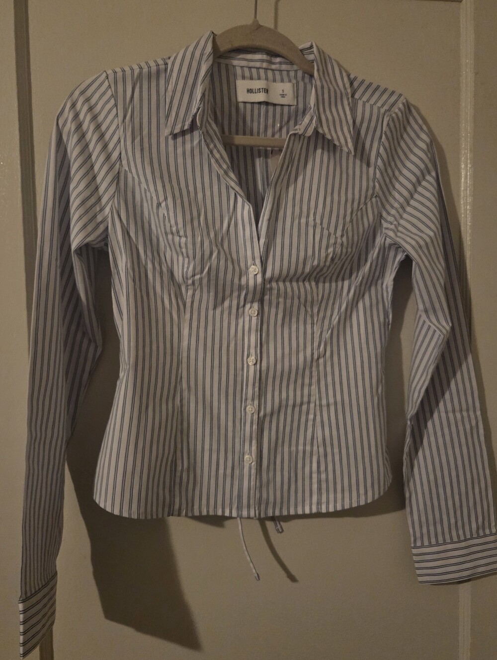 Hollister White Button-Down Shirt with Blue Pinstripes